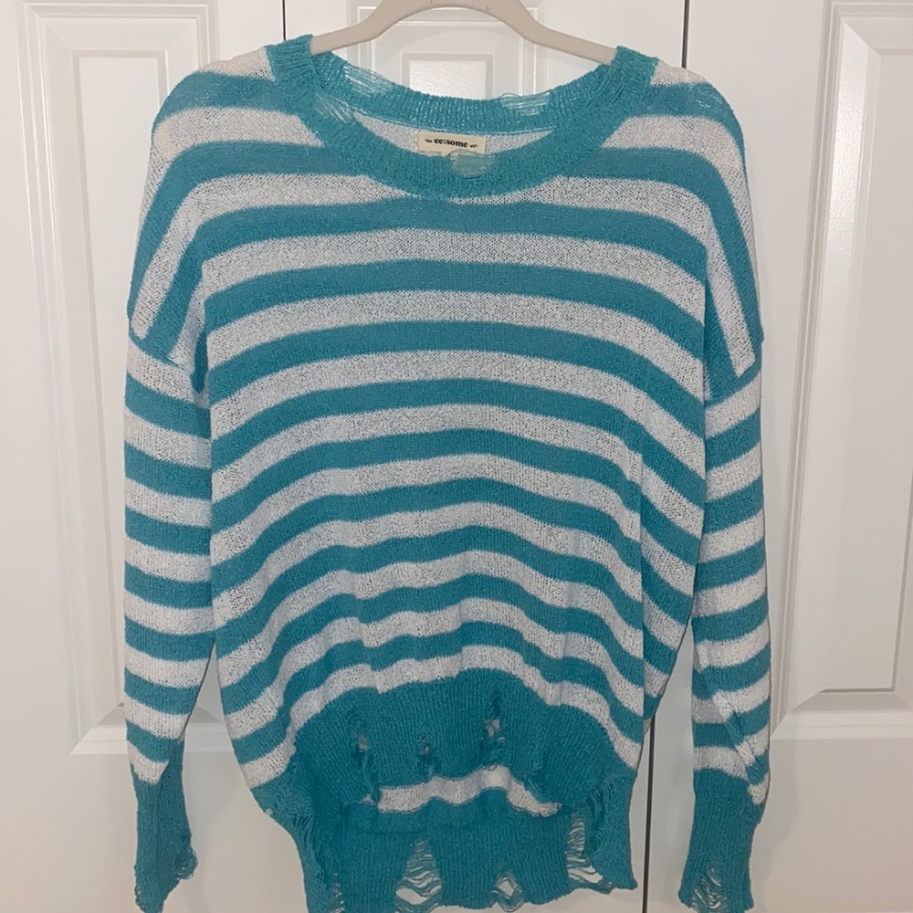 long sleeve top never worn blue and white stripes